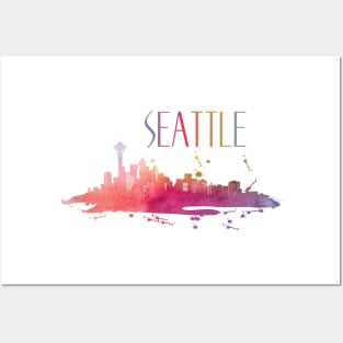 Seattle Watercolor Skyline Posters and Art